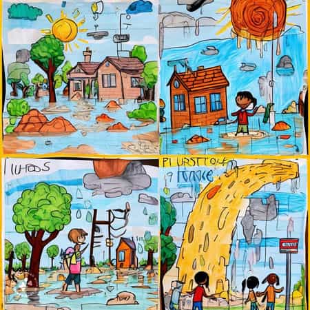 نقاشی کودکانه در مورد سیل و زلزله 2