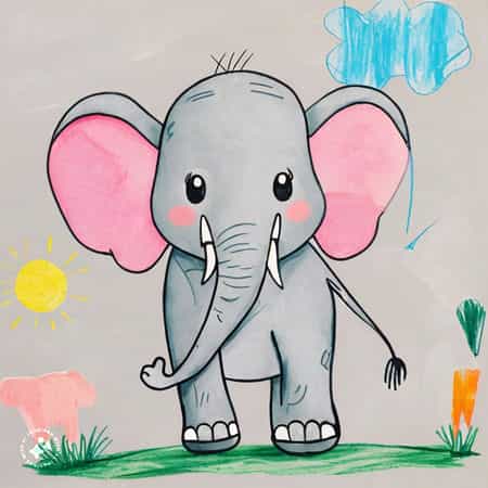 نقاشی کودکانه در مورد فیل 2
