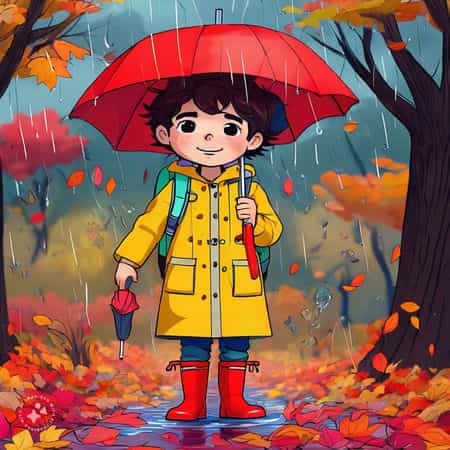 نقاشی کودکانه در مورد پاییز و باران 9