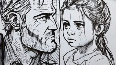 نقاشی پدر دختری با سیاه قلم (5)