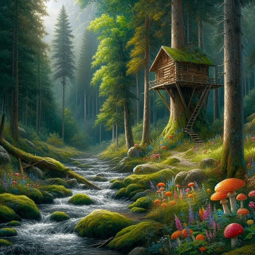 نقاشی خانه درختی ساده در جنگل (1)