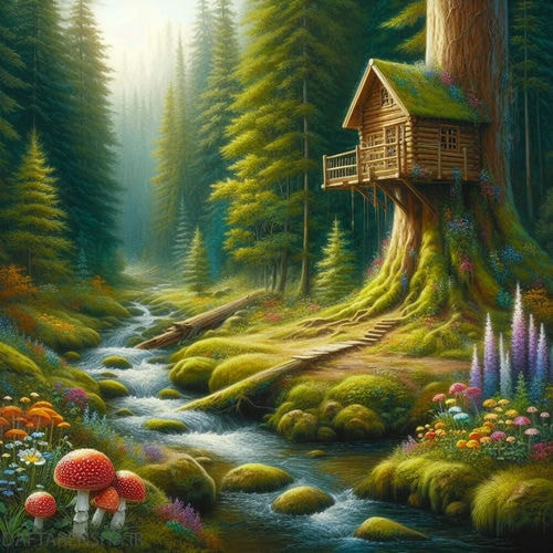 نقاشی خانه درختی ساده در جنگل (2)
