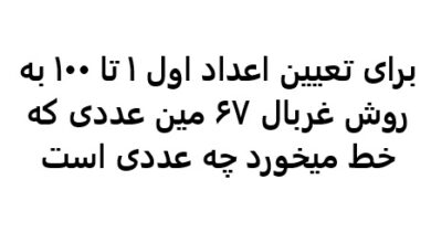 برای تعیین اعداد اول ۱ تا ۱۰۰ به روش غربال ۶۷ مین عددی که خط میخورد چه عددی است