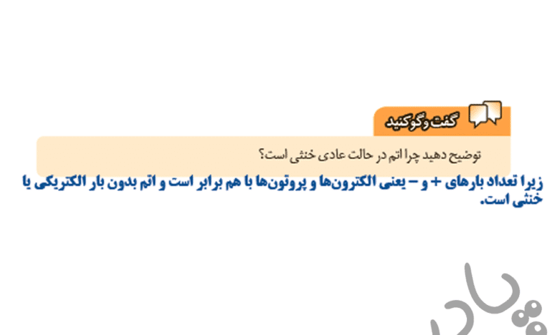 چرا اتم در حالت عادی خنثی است علوم هشتم