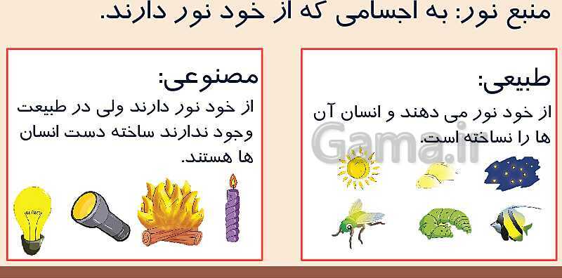 منابع نور طبیعی کلاس سوم