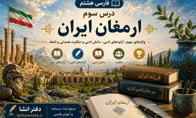 معنی درس سوم فارسی هشتم ارمغان ایران