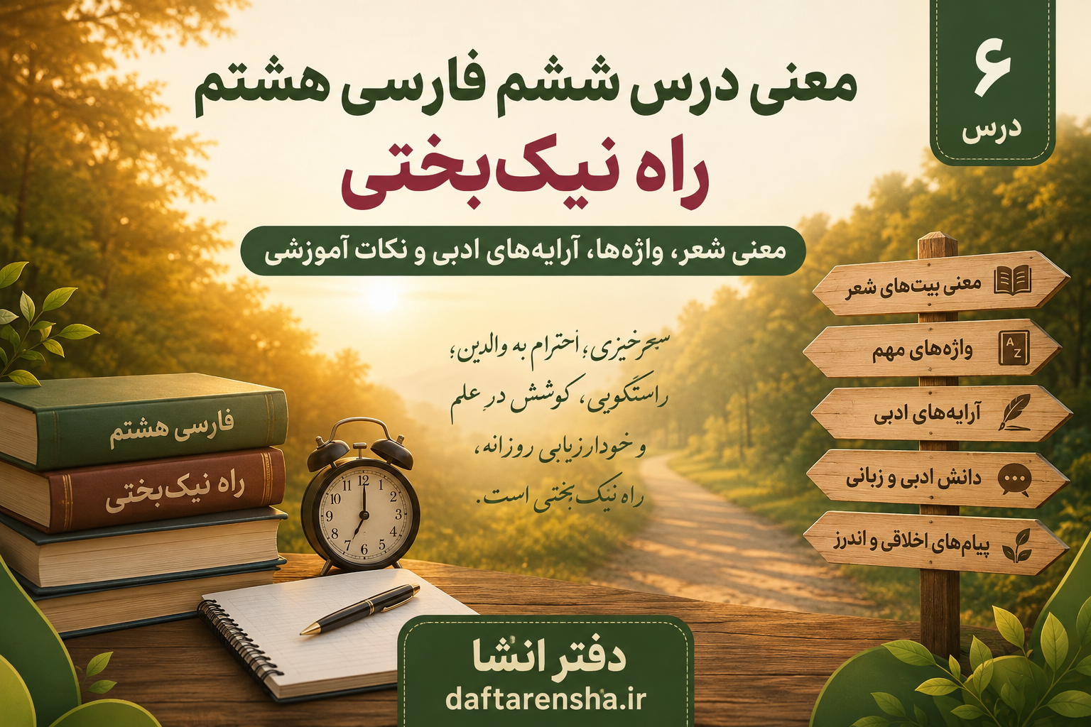 معنی درس ششم فارسی هشتم (راه نیک‌بختی)
