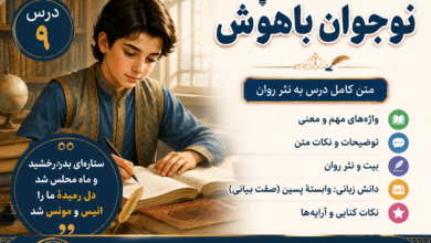 معنی درس نهم فارس هشتم نوجوان باهوش